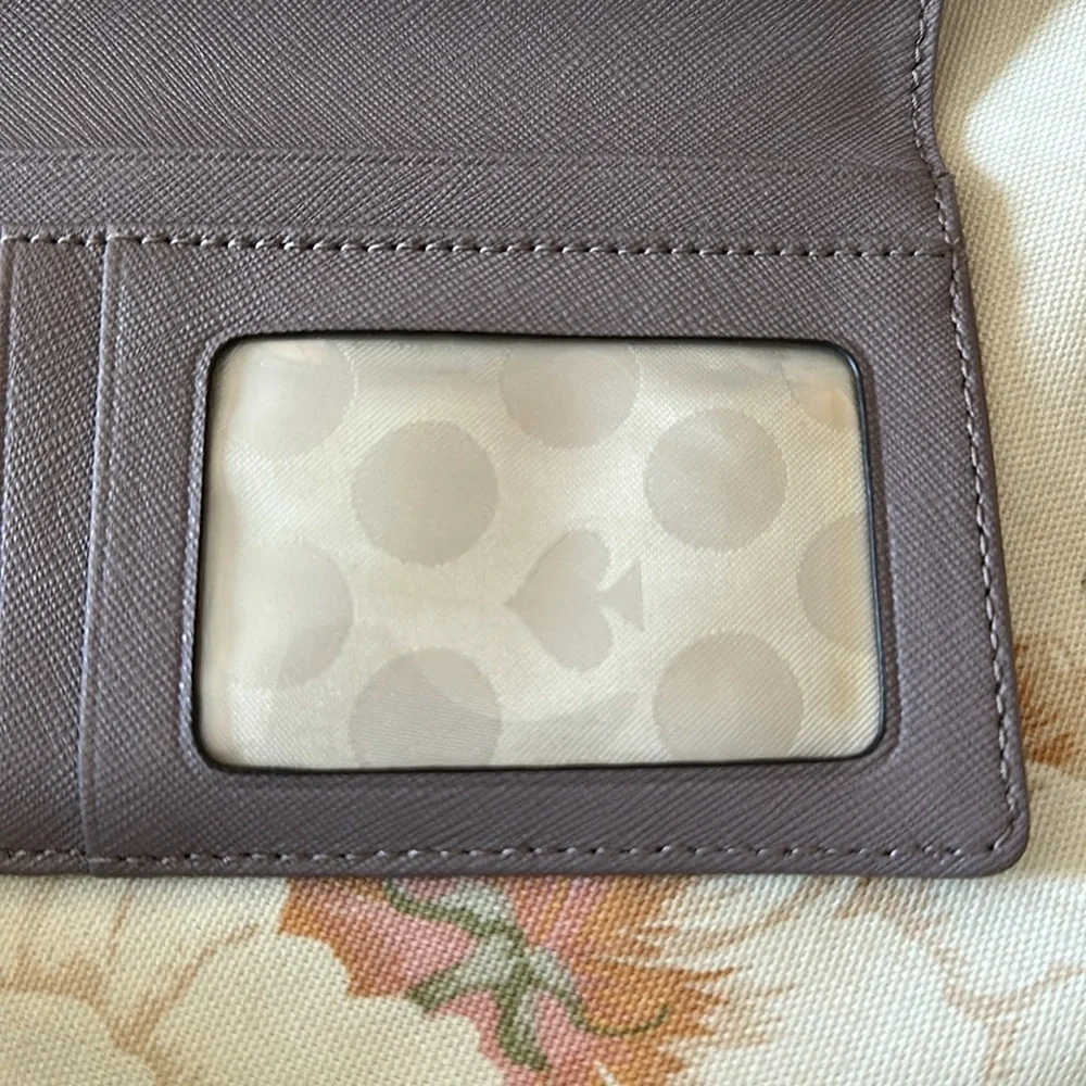 kate spade ♠️ NEW YORK Taupe Saffiano Leather Tri-Fold Cellphone Wallet